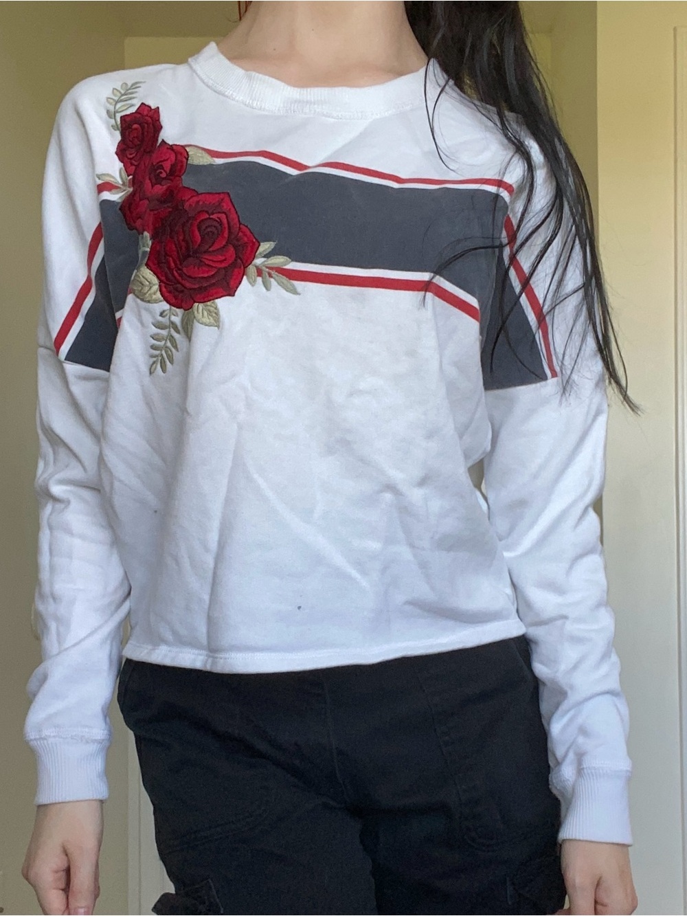 Hollister Cream Label Sweatshirt with Burgundy Logo